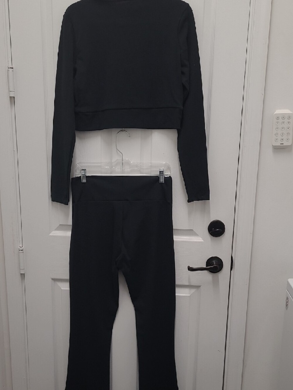 adidas Black Long Sleeve Crop Top & Black Flare Leggings Set - Picture 6 of 8